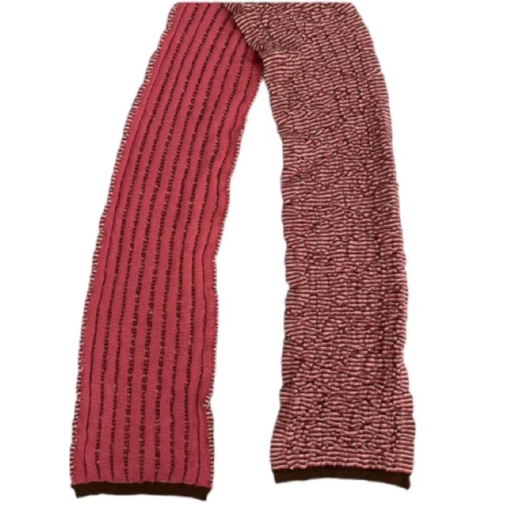 Knit Scarf Wrap Textured Ruffle Pink Brown Striped Winter Snow Warm Cozycore